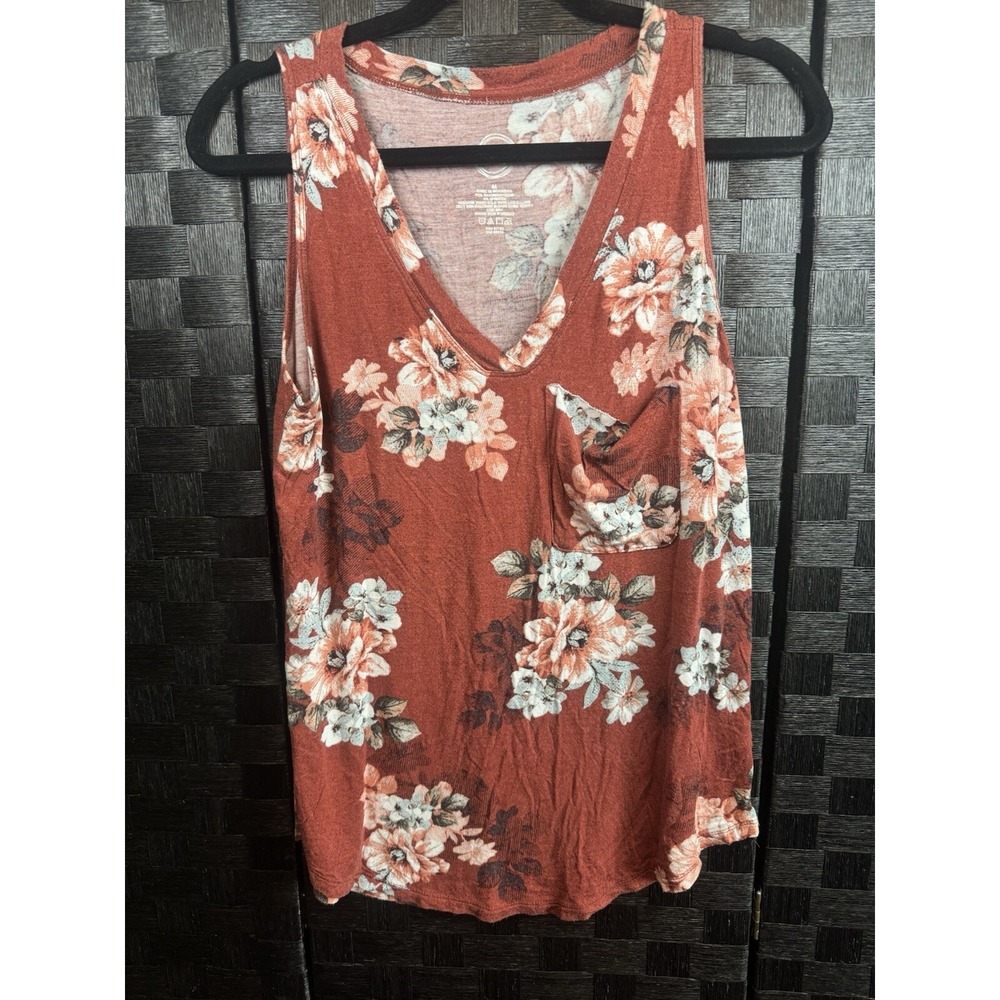 Maurices Lightweight V-Neck Tank Top Women's Medium Orange Floral Pocket